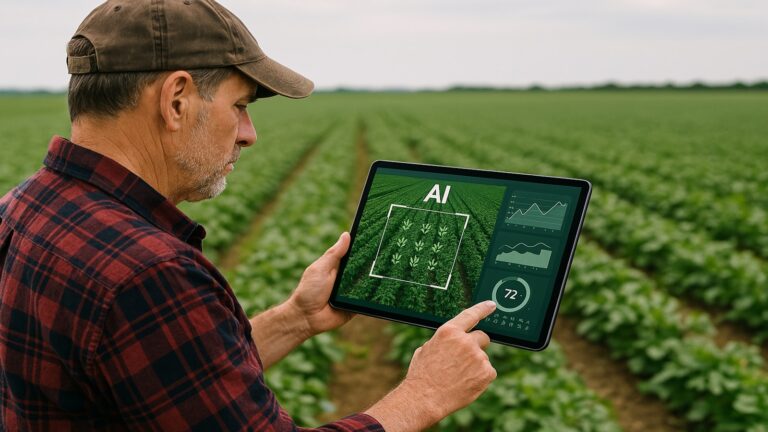 Farmer uses ai technology to monitor crops.